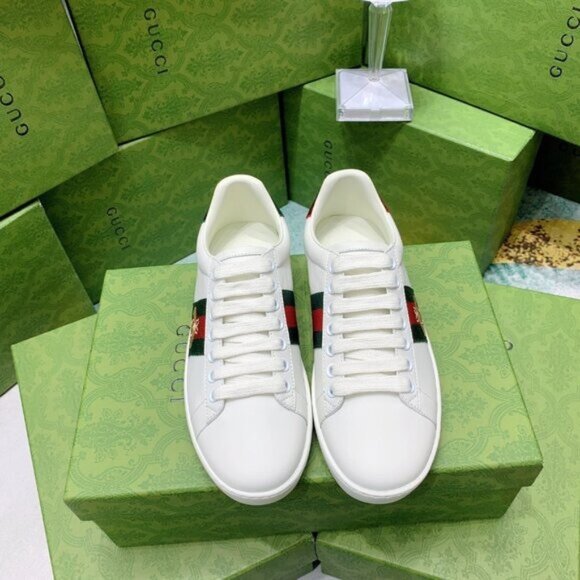 Gucci Ace Bee Embroidered White Leather Sneakers - Picture 3 of 9
